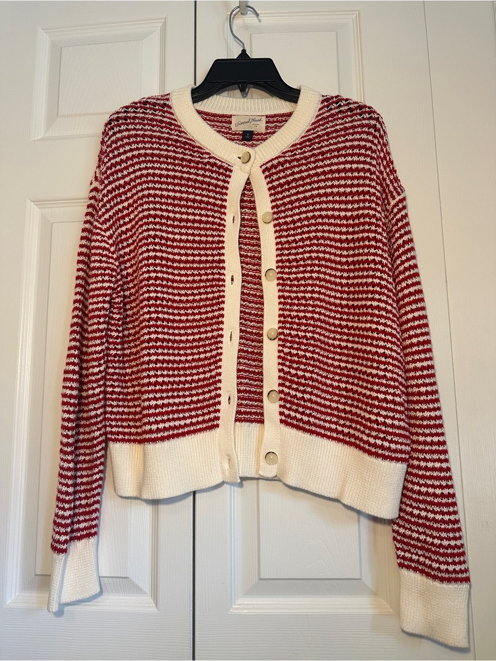 Universal Thread Red & White Striped Button-Front Cardigan